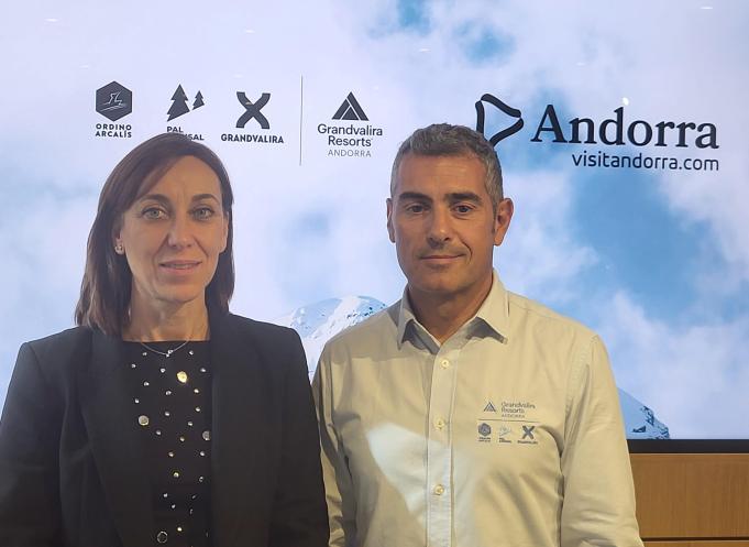 Noemí Pedra Pifarré, directrice marketing d'Andorre Turisme et  David Ledesma Torres, le directeur marketing de Grandvalira Resorts. (Photo Dorian Alinaghi)