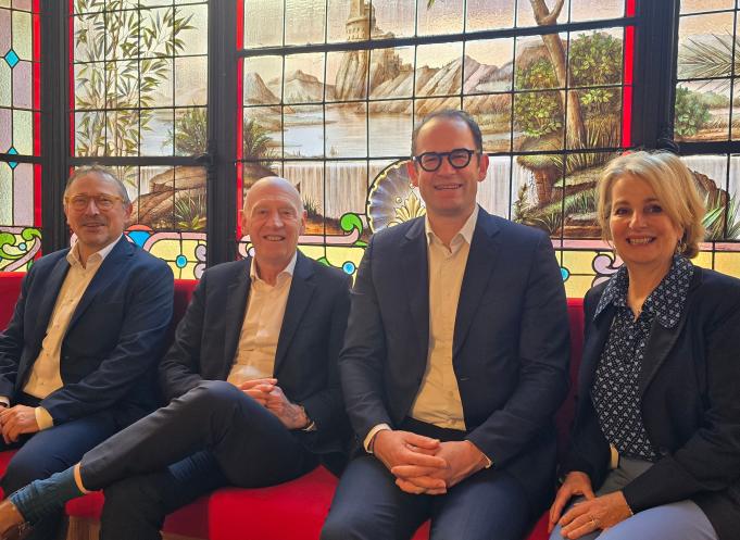 De gauche à droite : Christophe Le Beaudour, directeur financier, Nicolas Langevin, directeur général, Nicolas Mauré, président de la Caisse Régionale Crédit Agricole Toulouse et Agnès Coulombe, directrice générale adjointe. (Photo Dorian Alinaghi)