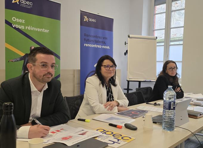 De gauche à droite: Johann Bedel, président du CPR Apec Occitanie, Cyrille Longuépée, déléguée régionale Occitanie et Corinne Saurat, consultante relations entreprises à l'Apec Occitanie. (Photo Dorian Alinaghi Entreprises Occitanie)