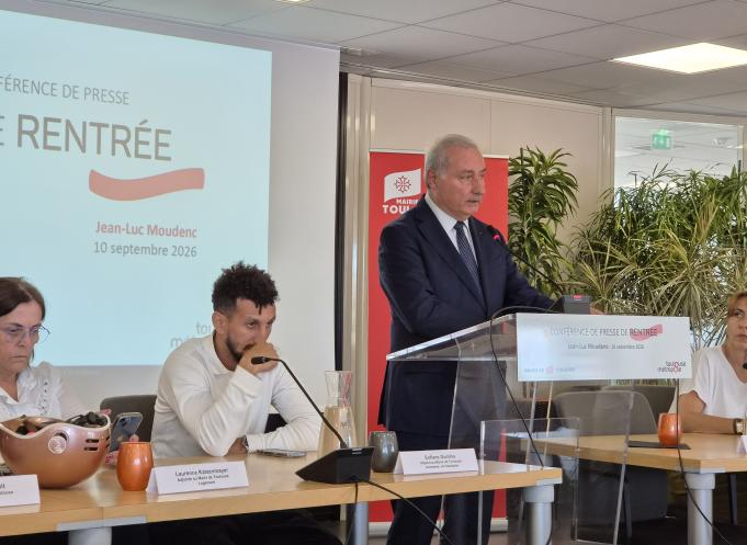 Jean-Luc Moudenc, maire de Toulouse et président de Toulouse Métropole, lors de la conférence de presse. (Photo Dorian Alinaghi)