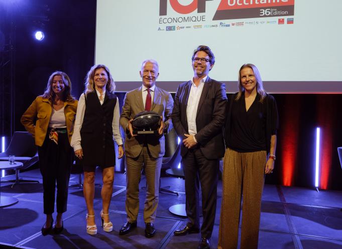 Pierre-Olivier Nau, président du Medef de Haute-Garonne (2e en partant de la droite, aux côtés du président national du Medef Patrick Martin lors de la REF TOP ECO 2023), entend dessiner l'entreprise rêvée pour cette nouvelle édition. (Photo : Alain le Coz)