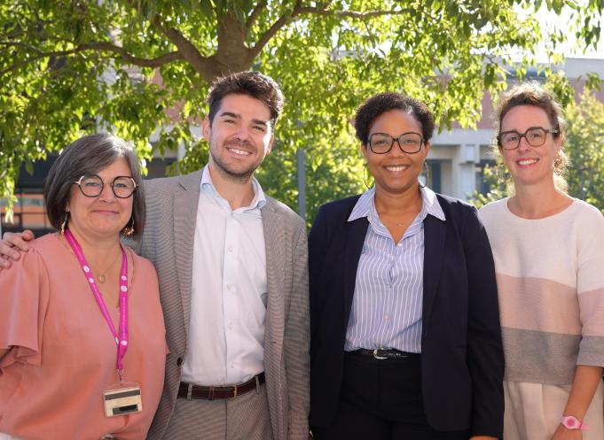De gauche à droite : Ornella Bruxelles, Cyprien Huet, Dr Charlotte Martin et Céline Michel, animateurs de la démarche RSE au CHU de Toulouse. (Photo Odile Viguie CHU Toulouse)