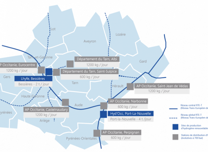 La capacité de production d'hydrogène dans l'Occitanie. Source : Hydeo. 