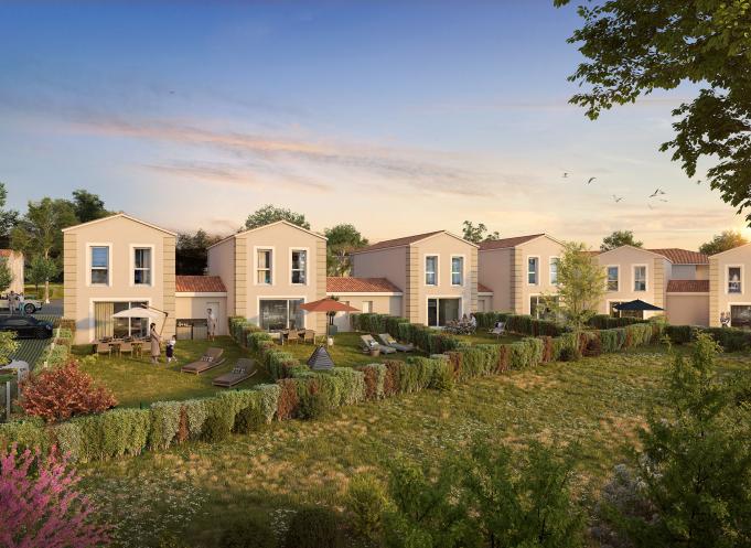 A Cérons (33), le programme « Clos Cante Merle » mixe 32 appartements du T2 au T4 en petits collectifs en R+1, 12 appartements T4 duplex avec jardin, 10 villas individuelles T4 avec garage et jardin, et 9 lots à bâtir viabilisés et libres de constructeur (de 502 à 790m²). (Photo VisioLab)