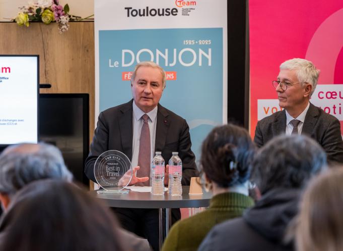 Jean-Luc Moudenc, maire de Toulouse et président de Toulouse Métropole et Jean-Claude Dardelet, président de Toulouse Team, vice-président de Toulouse Métropole en charge de l’attractivité, du tourisme, de l’Europe et de l’international. (Photo : Rémi Deligeon)