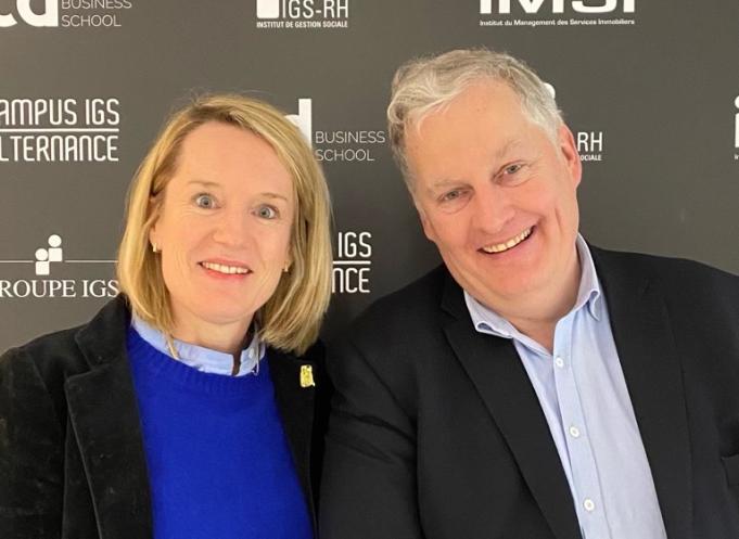 Aurélie Tourmente, directrice du pôle écoles et campus manager du groupe IGS en Occitanie, et Stéphane de Miollis, directeur général exécutif du groupe IGS. (Photo : Groupe IGS)