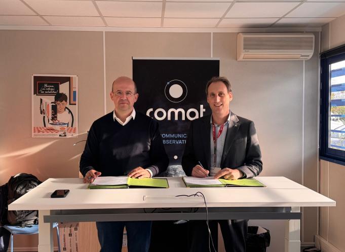 Ludovic Daudois, CEO de COMAT et Julien Chouillou, CEO de Satlantis France. (Photo COMAT)