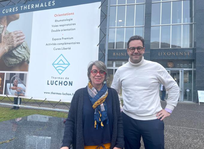 Sandrine Tourillon, nouvelle directrice des Thermes de Luchon et Maxime Vilgrain, président du Arenadour. (Photo Arenadour)