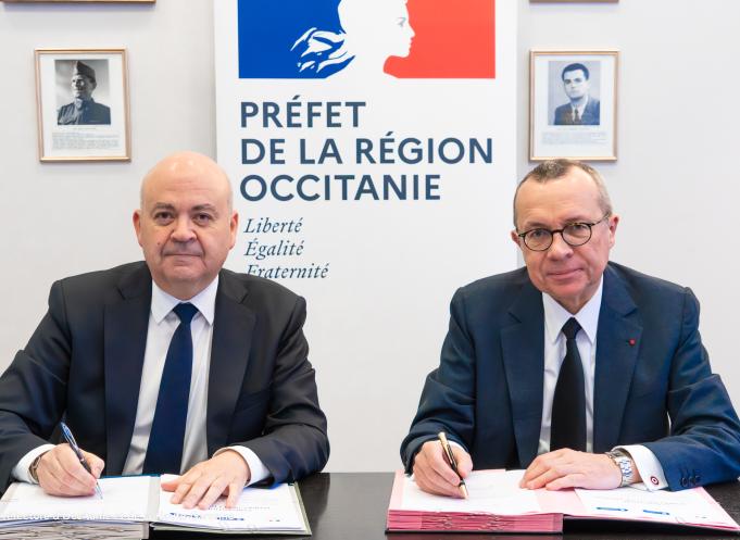 Jean-François Rezeau, président de la CCI Occitanie et Pierre-André Durand, préfet de la région Occitanie. (photo Préfecture de la région Occitanie et de la Haute-Garonne)