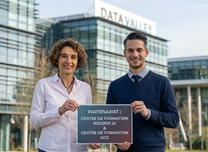 De gauche à droite : Nathalie Raynaud, directrice de l’Académie Cyber Occitanie et Charles Meurin, fondateur NoCode IA. (Photo AN21)
