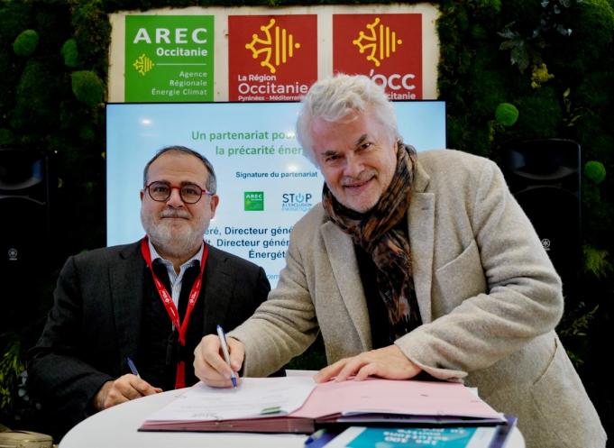De gauche à droite : Stéphane Péré, directeur général de l’Arec, l’Agence Régionale de l'énergie et du climat, et Gilles Berhault, directeur général de l’association Stop à l’exclusion énergétique. (Photo : Frédéric Scheiber / AREC)