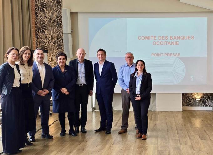 La réunion s’est tenue le jeudi 13 mars 2025 en présence du bureau local, de Christophe Le Pape , président FBF Occitanie et président de la Caisse d’Epargne Midi-Pyrénées et de Maya Atig, directrice générale de la Fédération bancaire française. (Photo Eloïse Mendy-Meli)