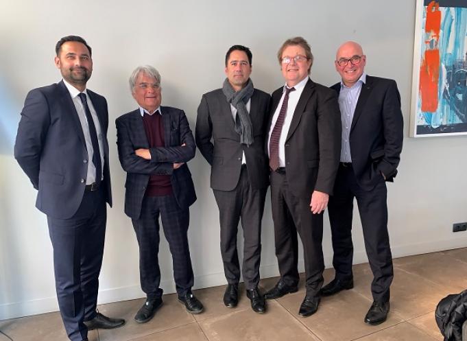 De gauche à droite : Nicolas Leonel, DG Mazars Montpellier, Alain Camoin (fondateur de Camoin-Perez Associés), Eric Gonzalez (DG de Mazars Toulouse), Erik Flamant (président de Mazars Occitanie), Michel Dehors (fondateur d'Audit Sud Conseil)