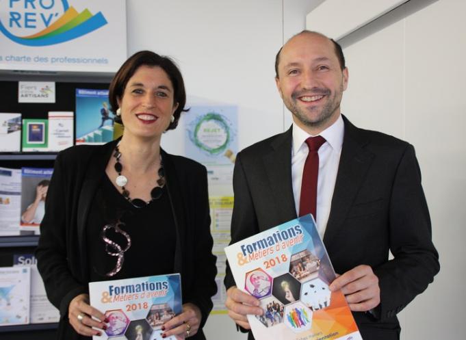 De g à d : Sophie Garcia, présidente du Medef Occitanie et Eric Laffont, administrateur du groupe Dépêche