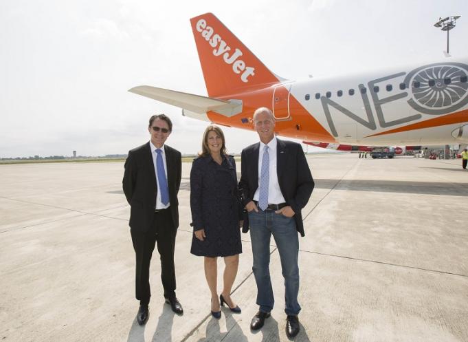Gaël Méheust, Président-Directeur Général de CFM International, Carolyn McCall, Directrice générale d’easyJet, Fabrice Brégier, Président-Directeur Général et Directeur des opérations d’Airbus,