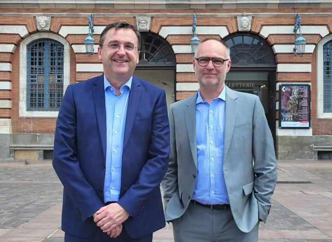 Henry Mathon, directeur général de la mutuelle toulousaine Prévifrance (à gauche), a annoncé un chiffre d'affaires de 232 millions d'euros en 2022. (Photo : Anthony Assémat - Entreprises Occitanie)