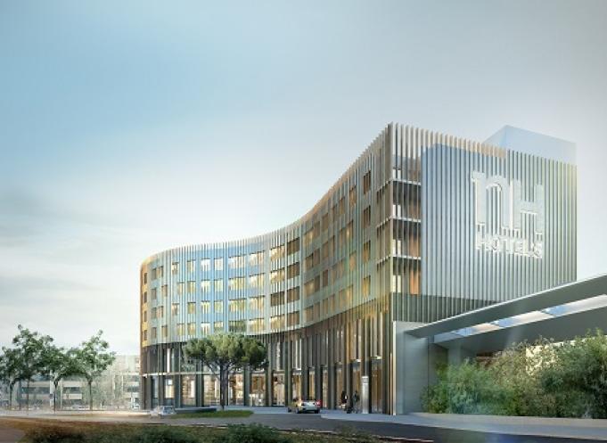 Projet d’hôtel 4 étoiles, connecté au Hall A de l’aérogare Toulouse-Blagnac. Mise en service prévue en octobre 2018 (© Cabinet d’architecte PATRIARCHE).