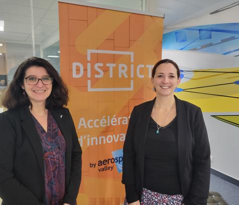 Marie-Laure Gouzy, directrice France chez Pangea Aerospace, et Aurélie Baker, directrice France d'Aiko Space. (Photo Dorian Alinaghi - Entreprises Occitanie)