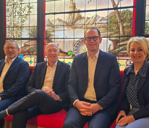De gauche à droite : Christophe Le Beaudour, directeur financier, Nicolas Langevin, directeur général, Nicolas Mauré, président de la Caisse Régionale Crédit Agricole Toulouse et Agnès Coulombe, directrice générale adjointe. (Photo Dorian Alinaghi)