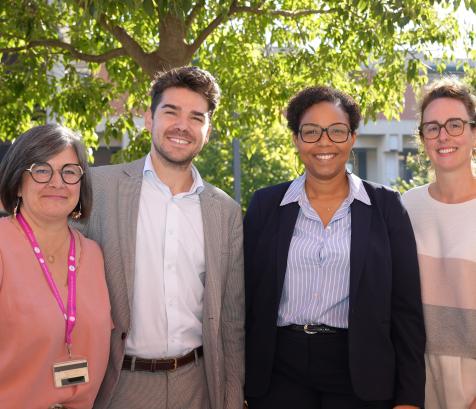 De gauche à droite : Ornella Bruxelles, Cyprien Huet, Dr Charlotte Martin et Céline Michel, animateurs de la démarche RSE au CHU de Toulouse. (Photo Odile Viguie CHU Toulouse)