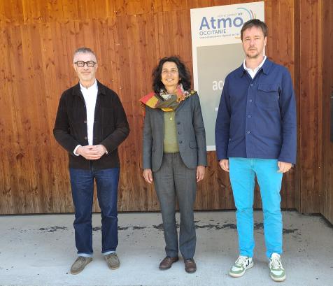 De gauche à droite : Alain Didier, professeur pneumologue et allergologue au CHU de Toulouse, Dominique Tilak, directrice générale d’Atmo Occitanie et Nicolas Delcourt, professeur, biochimiste et toxicologue clinicien au Centre antipoison et de toxicovigilance du CHU de Toulouse. (Photo Atmo Occitanie)