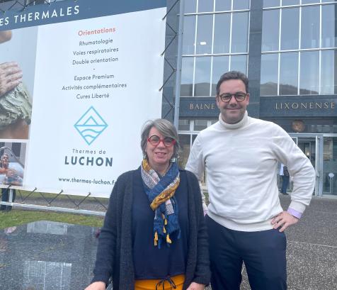 Sandrine Tourillon, nouvelle directrice des Thermes de Luchon et Maxime Vilgrain, président du Arenadour. (Photo Arenadour)