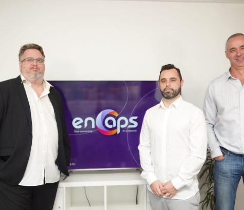 Pascal Jardé, Vincent Anselmo et Antoine Janning, fondateurs de enCaps, à Montpellier. (Photo : EnCaps)