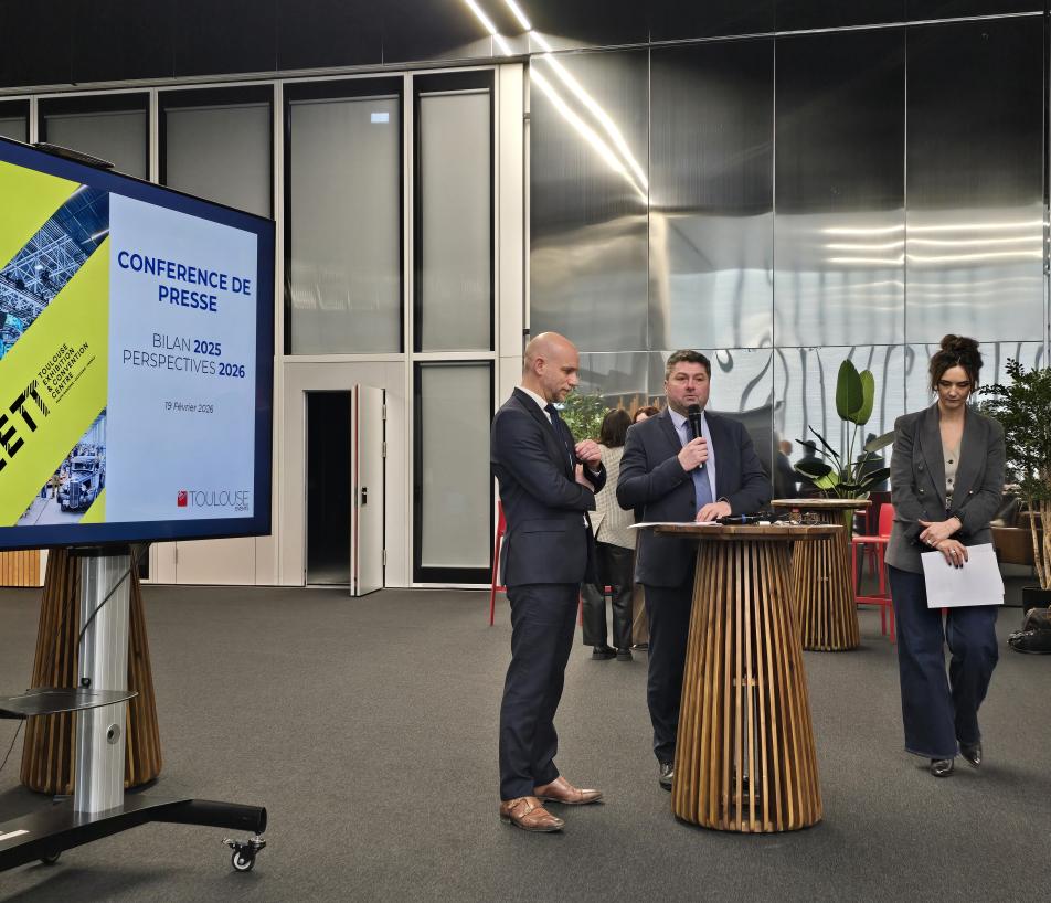 De gauche à droite : Florent Dautriche, directeur commercial de Toulouse Events, Olivier Chanelle, directeur général et Sophie Caro, responsable marketing et communication. (Photo Dorian Alinaghi) 