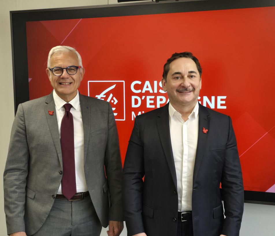 De gauche à droite : Alain Di Crescenzo, président du Conseil d’orientation et de surveillance Caisse d’Epargne Midi-Pyrénées et Christophe Le Pape, président du directoire Caisse d’Epargne Midi-Pyrénées. (Photo Dorian Alinaghi)