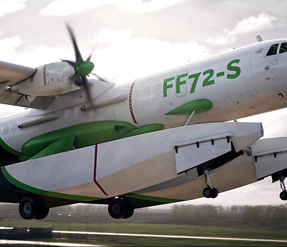 Dérivé de l’ATR 72, ce futur bombardier d’eau amphibie pourra embarquer 8 000 litres d’eau et les écoper en seulement 12 secondes. Premiers essais en 2027, entrée en service annoncée pour la saison des feux 2029. (Photo Kepplair)